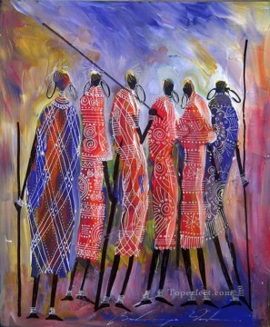 African Painting - a team of hunters Bulinya African